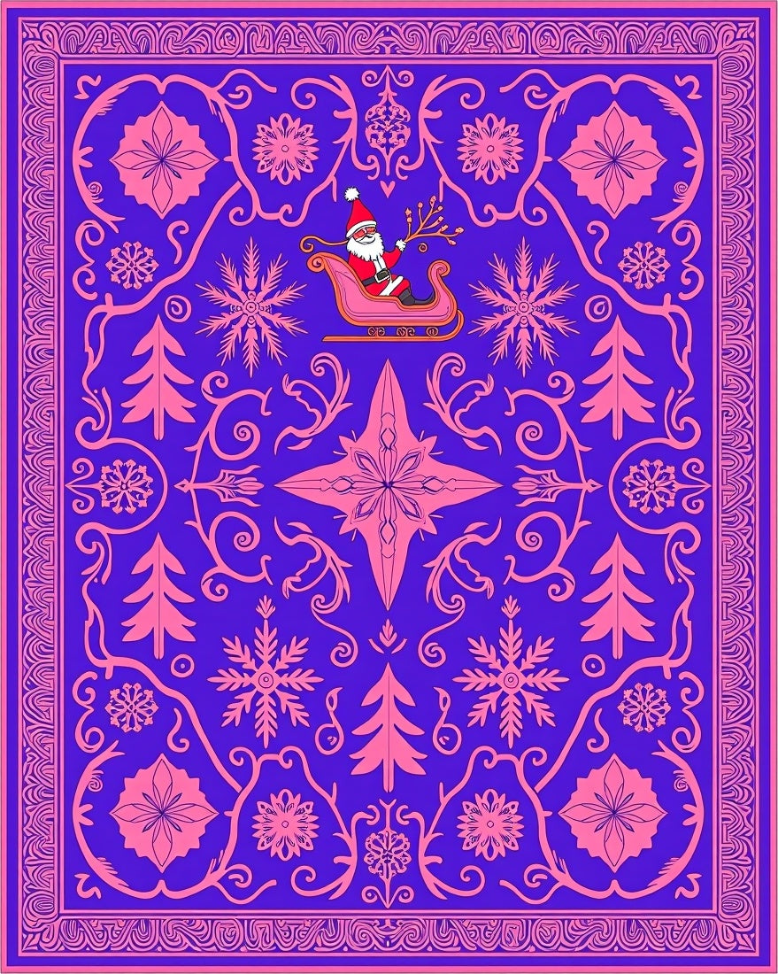 Vivid Purple Pink Santa Sleigh Snowflakes Rug