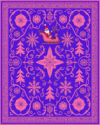 Vivid Purple Pink Santa Sleigh Snowflakes Rug