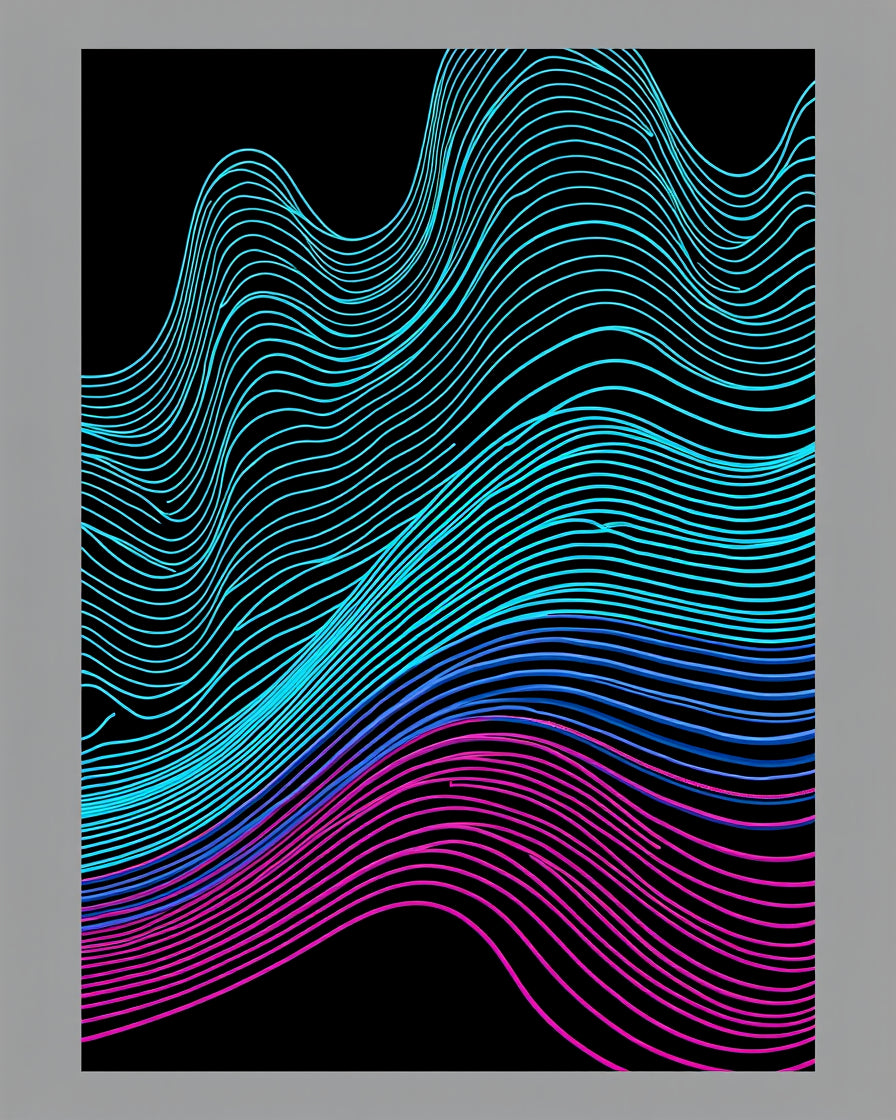 Neon Pink Blue Gradient Wave Lines Rug