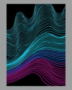 Neon Pink Blue Gradient Wave Lines Rug