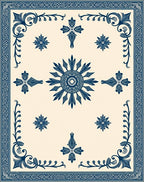 Deep Blue Sun Medallion Floral Border Rug