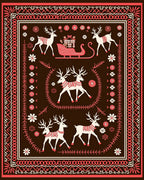 Brown Red Festive Reindeer Sleigh Scene Rug