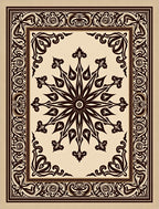 Ornate Brown Floral Starburst Border Rug