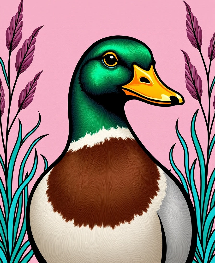 Vibrant Green Duck Pink Floral Rug