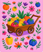 Farmhouse Cart Colorful Fruit Floral Medallion Rug