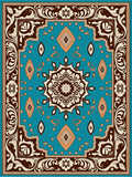 Teal Brown White Floral Medallion Rug