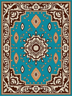 Teal Brown White Floral Medallion Rug
