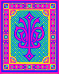 Vibrant Pink Teal Floral Frame Rug