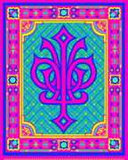 Vibrant Pink Teal Floral Frame Rug