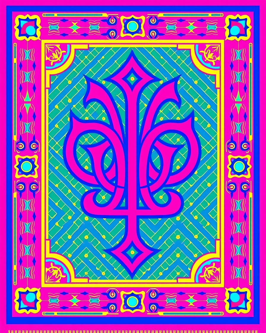 Vibrant Pink Teal Floral Frame Rug