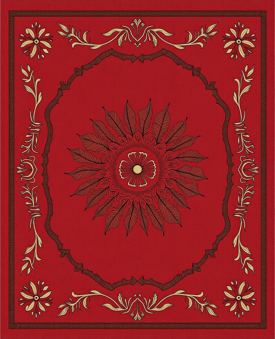 Crimson Folk Floral Medallion Border Rug