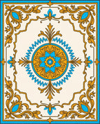 Ornate Blue and Gold Floral Medallion Rug