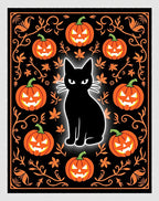 Black Cat Halloween Pumpkin Garland Rug