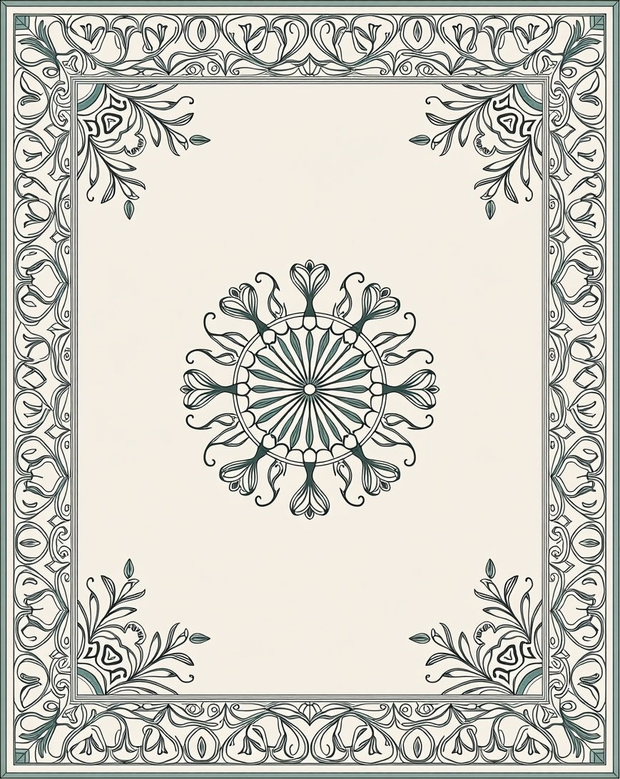Elegant Teal Floral Medallion Border Rug