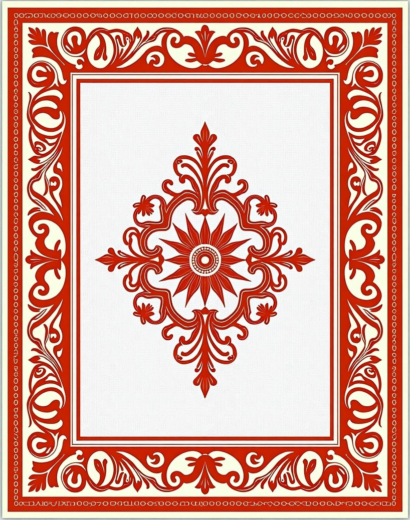 Crimson Scrollwork Sunburst Medallion Rug