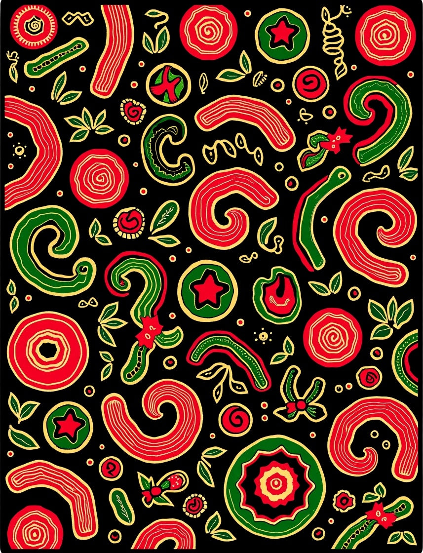 Whimsical Red Green Swirl Garland Rug