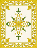 Ornate Yellow Golden Floral Medallion Border Rug