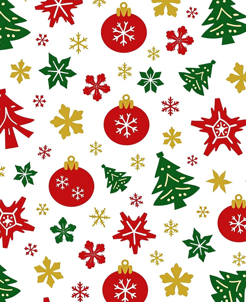 Red Green Gold Christmas Ornament Snowflakes Rug