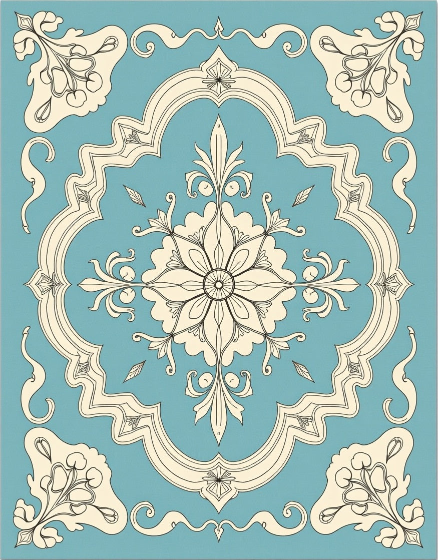 Aqua Cream Classic Floral Medallion Rug