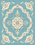 Aqua Cream Classic Floral Medallion Rug