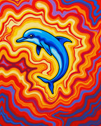 Vibrant Blue Dolphin Psychedelic Waves Rug