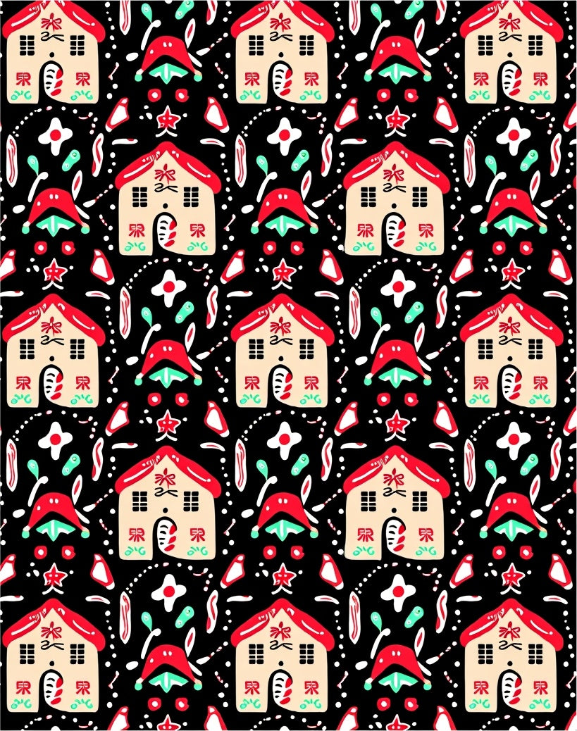 Whimsical Red Roof Gingerbread Houses Rug