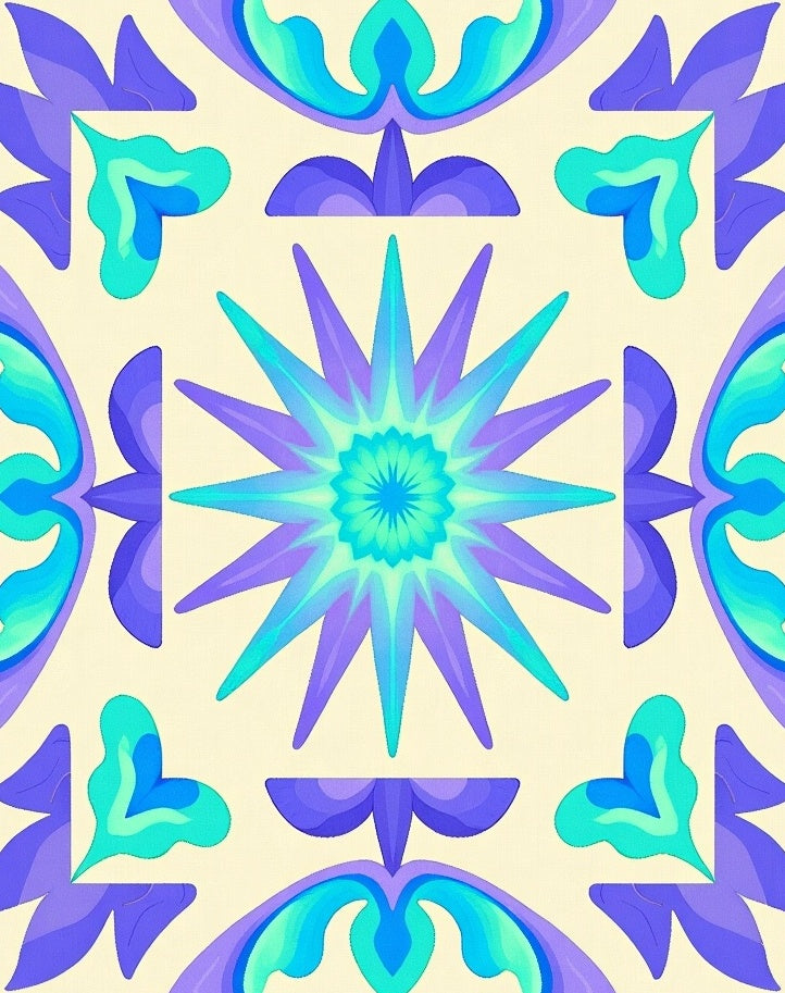 Vibrant Purple Teal Starburst Tile Rug