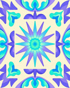 Vibrant Purple Teal Starburst Tile Rug