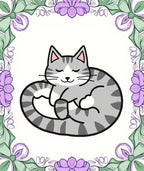 Sleeping Tabby Cat Floral Border Rug