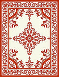 Ornate Red Scrollwork Center Square Rug