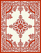Ornate Red Scrollwork Center Square Rug