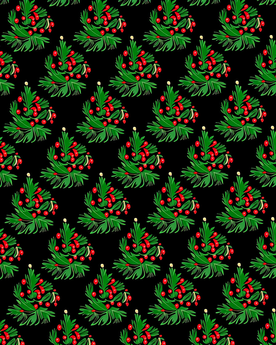 Green Holly Berry Christmas Trees Rug
