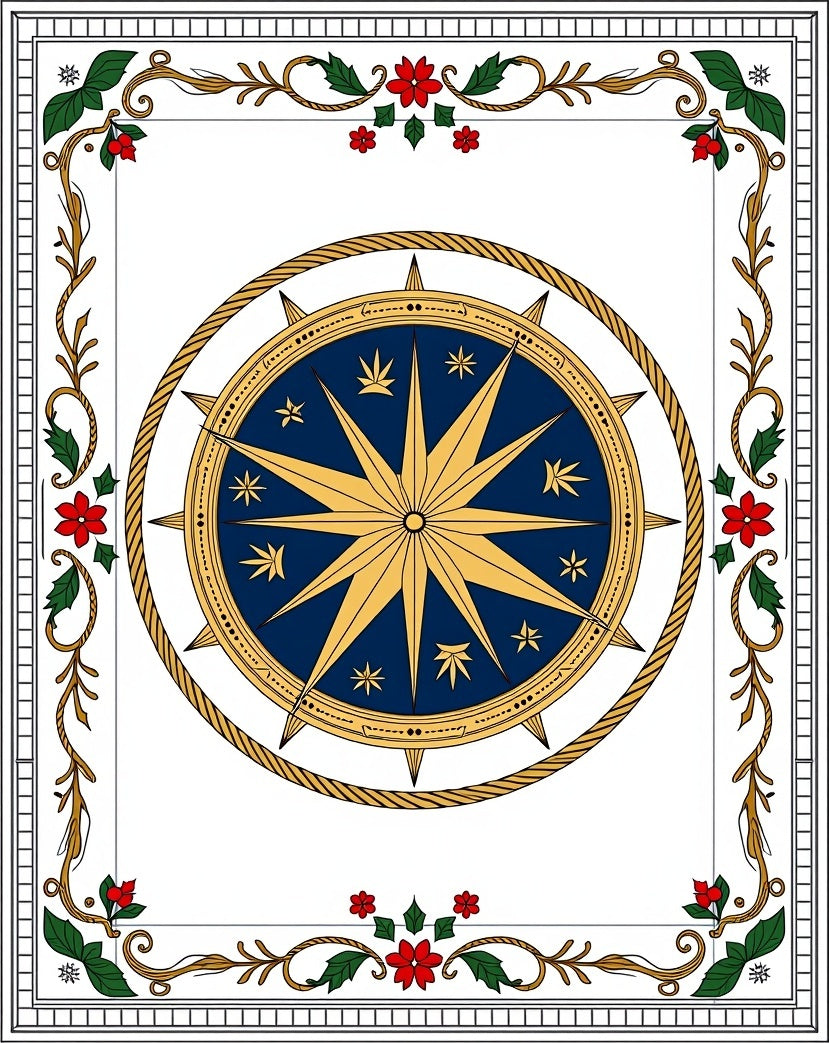 Nautical Blue Golden Compass Rose Rug