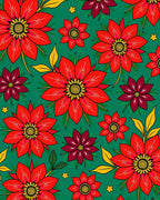 Vibrant Red Floral Explosion Emerald Background Rug