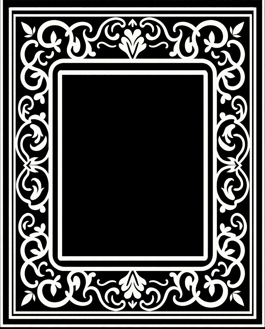 Classic Black White Floral Border Rug