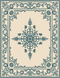 Elegant Teal Floral Scroll Frame Rug