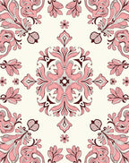Baroque Pink Floral Swirl Illustration Rug