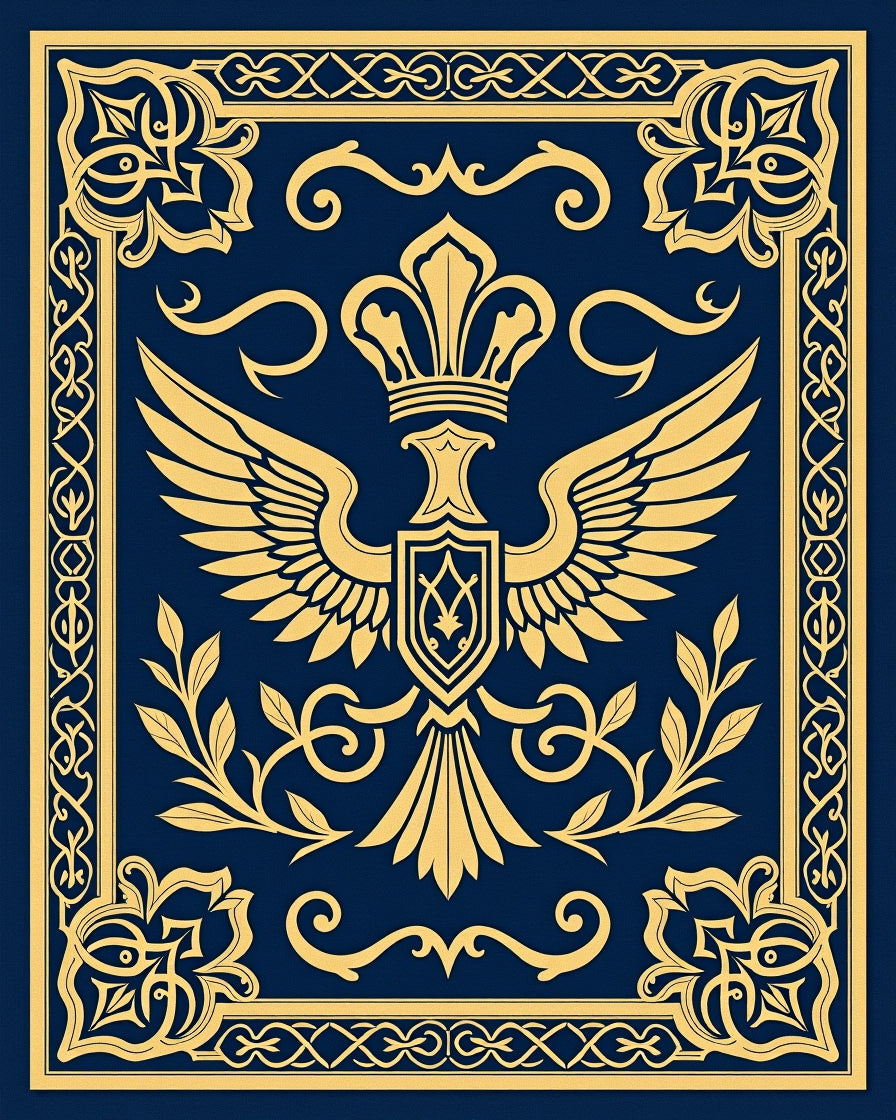 Royal Crested Eagle Dark Blue Gold Rug