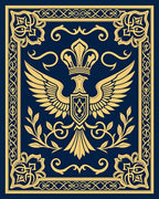 Royal Crested Eagle Dark Blue Gold Rug