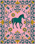 Teal Horse Pink Floral Vine Rug