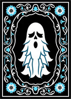 Whimsical Blue Ghost Floral Border Rug
