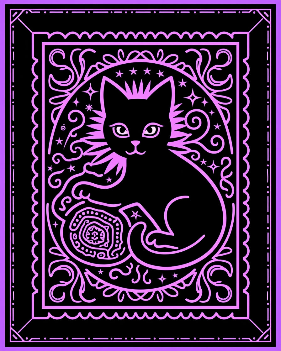 Mystical Black Cat Cosmic Swirls Rug
