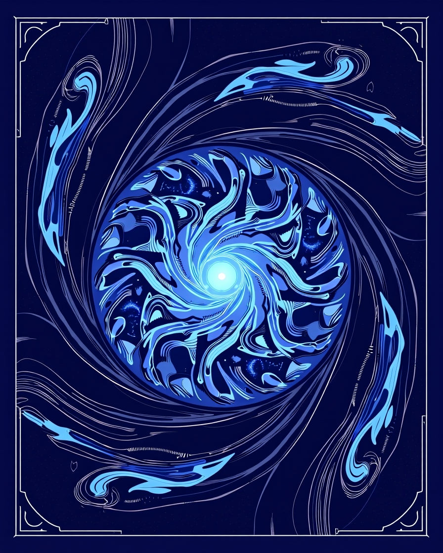 Vibrant Blue Swirling Cosmic Vortex Rug