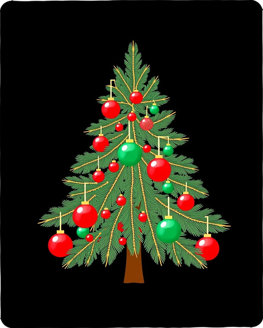 Green Fir Tree Red Ball Ornaments Rug