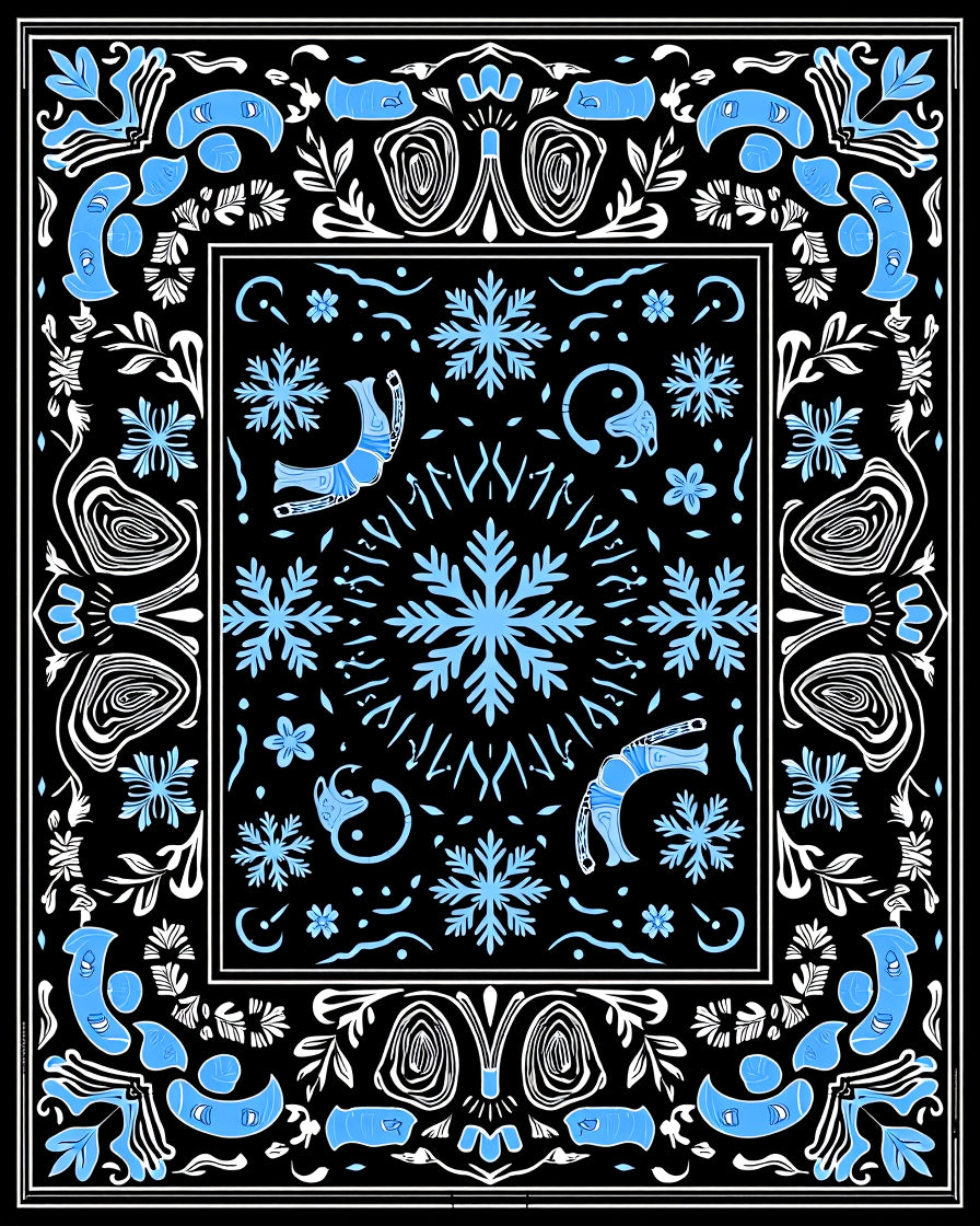 Light Blue Snowflake Black Border Rug