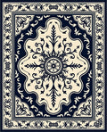 Ornate Navy Cream Medallion Artwork Rug
