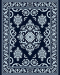 Navy Blue Floral Medallion Damask Rug