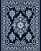 Navy Blue Floral Medallion Damask Rug