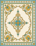 Golden Teal Floral Medallion Border Rug
