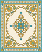 Golden Teal Floral Medallion Border Rug
